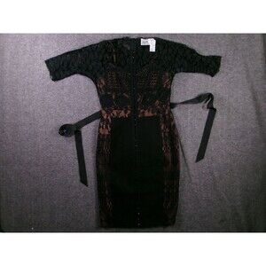 Beguile by Byron Lars Dress Womens 2P Petite Black Lace Sheath Ribbon Rosettes